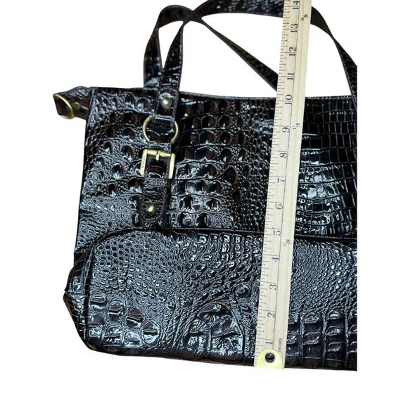 Coach 1941 Croc Embossed Patent Leather Tote Large Dark Brown Shoulder Bag - Picture 6 of 10